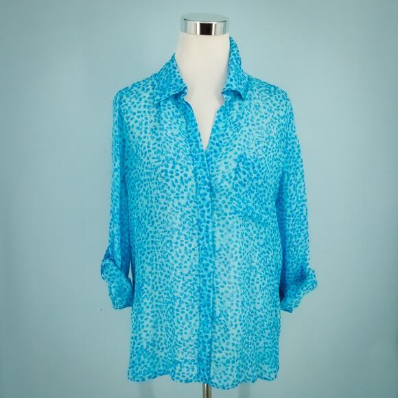 Diane Von Furstenberg Tops - Diane Von Furstenberg Size 8 Blue Print Lorelei Two Collared Button Front Down T